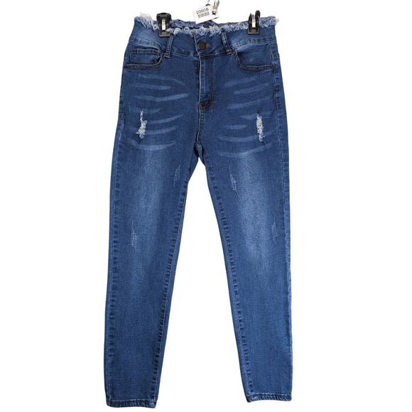 Bamboo Raw Cut High Waist Skinny Jeans Size 7/8 Distressed Ankle Stretch 28x25" - Picture 1 of 10